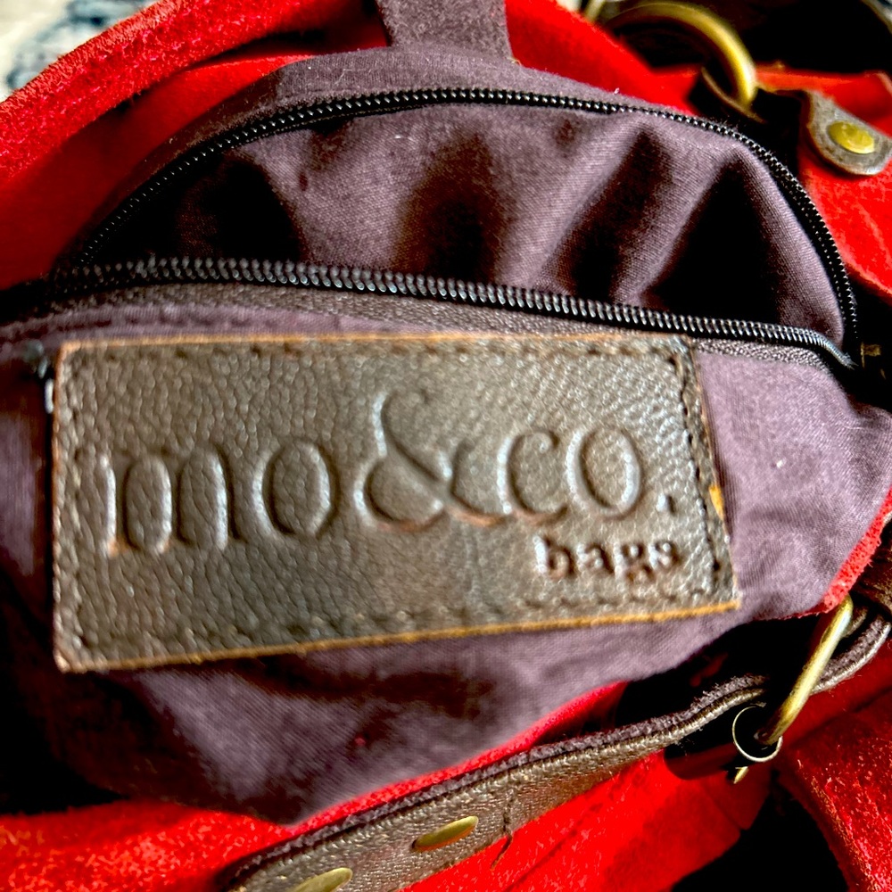Red suede cross body adjustable bag - need to be cleaned. Great shape